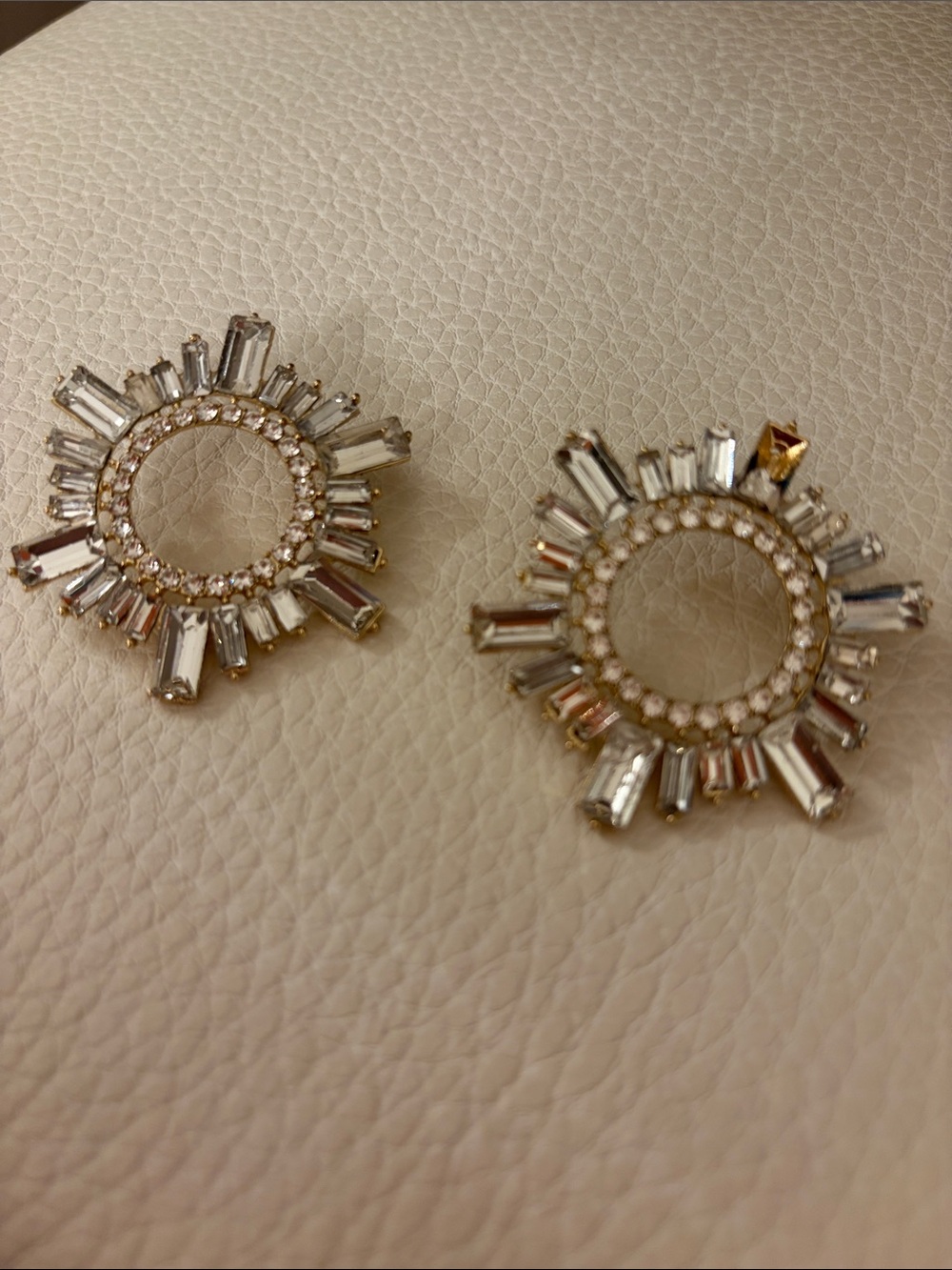 Clear Crystal Sunburst Hoop Earrings - Gold